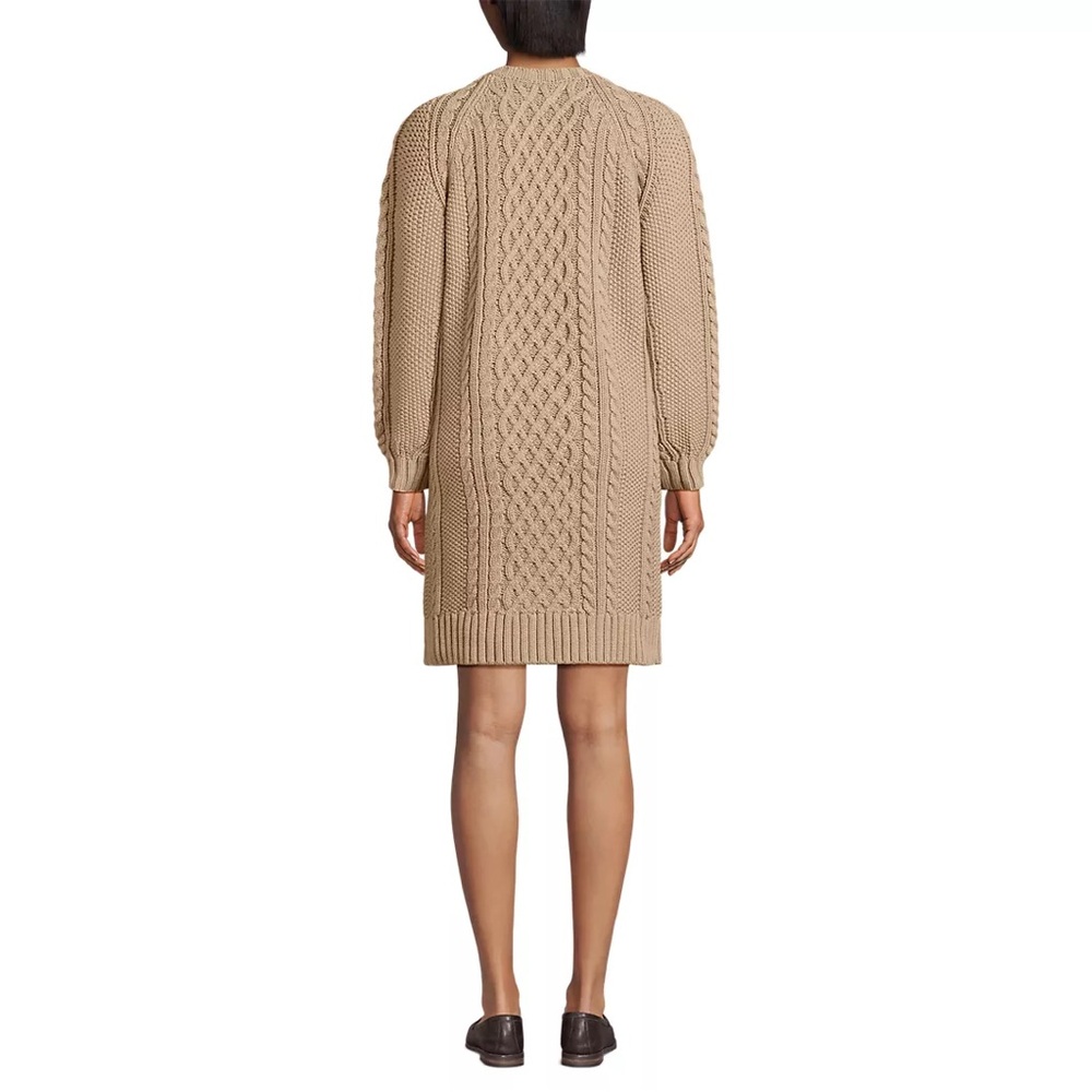 Land’s End Women's Cotton Blend Cable Crew Neck Sweater Dress - Picture 2 of 7